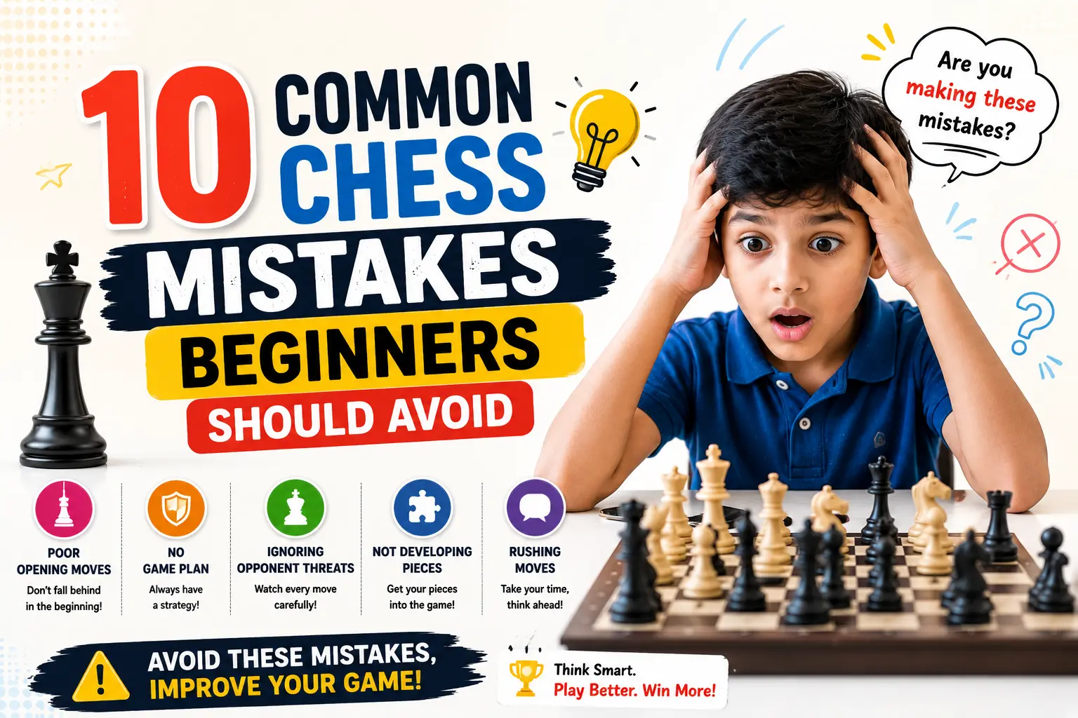 A frustrated player holding their head after making one of the most common chess mistakes on the board.